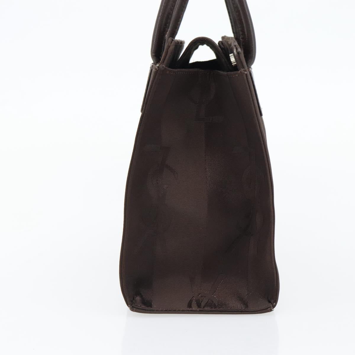 SAINT LAURENT Hand Bag Nylon Dark Brown Silver Auth am11678A