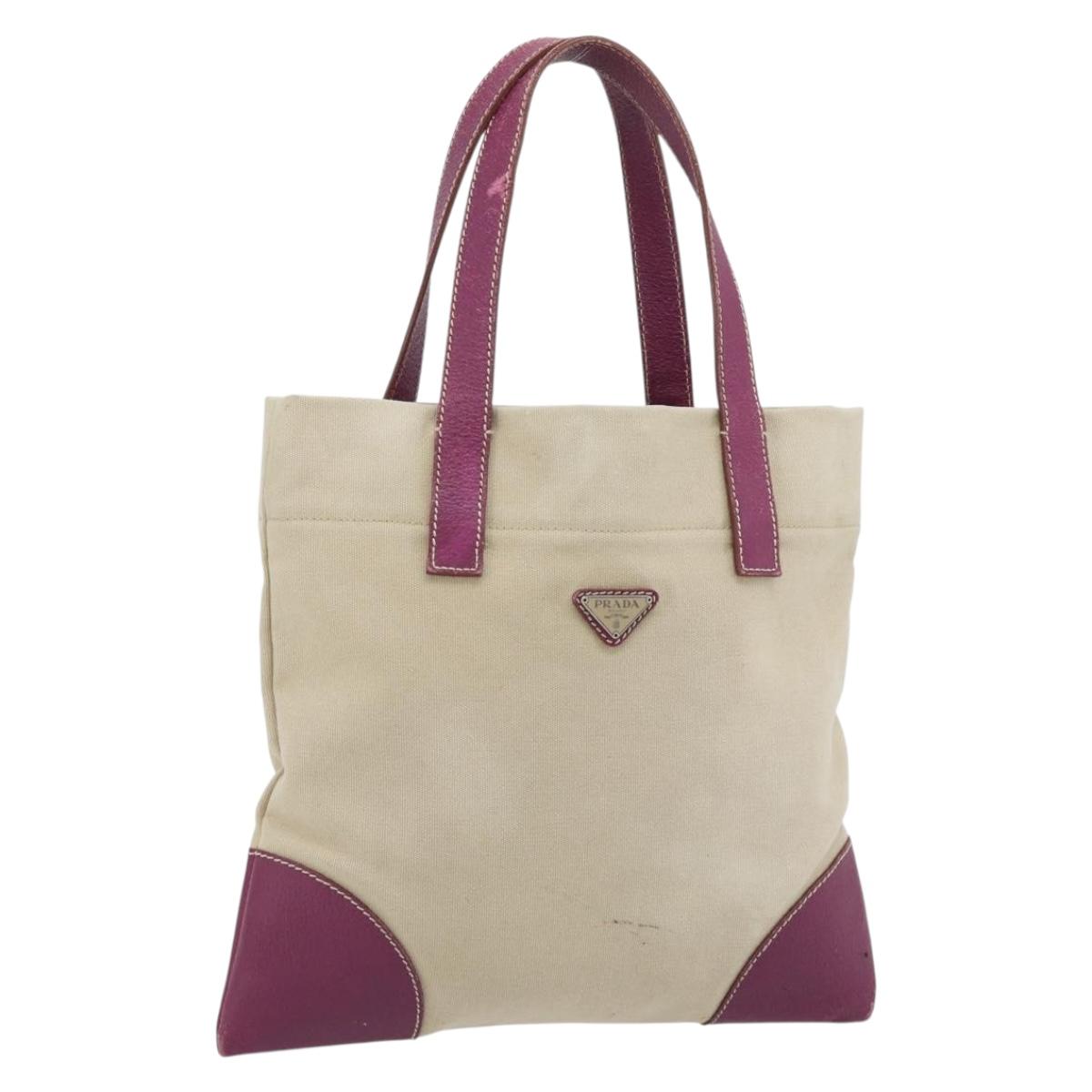 PRADA Tote Bag Canvas Leather Purple Silver Auth am11680