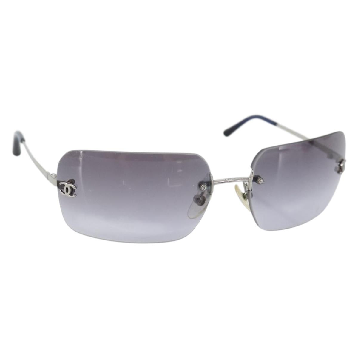 CHANEL Rimless CC Sunglasses metal Navy CC Auth am11685A
