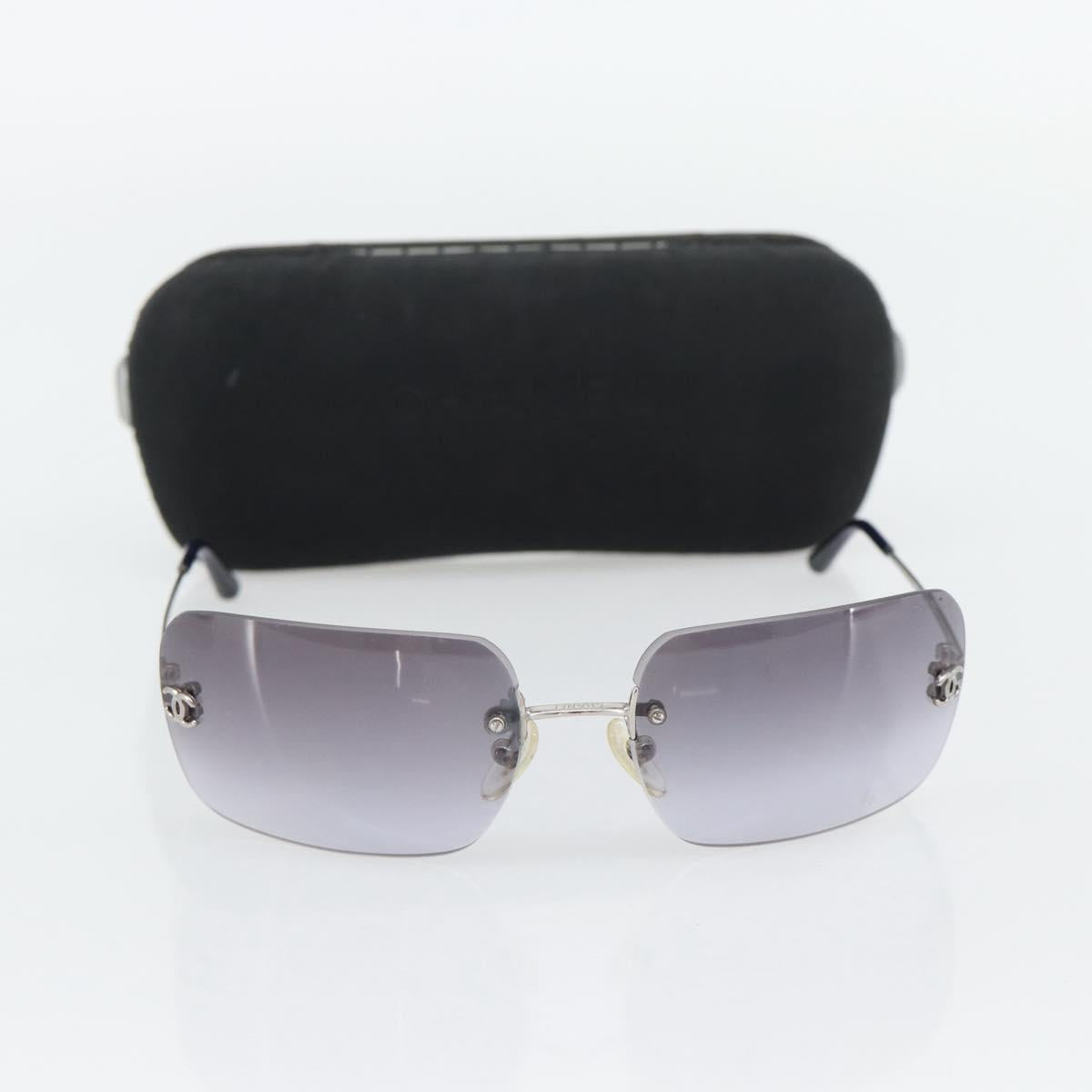 CHANEL Rimless CC Sunglasses metal Navy CC Auth am11685A