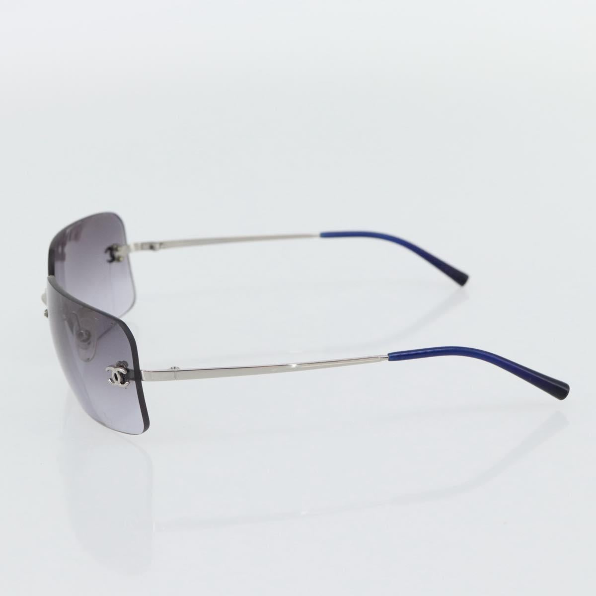 CHANEL Rimless CC Sunglasses metal Navy CC Auth am11685A