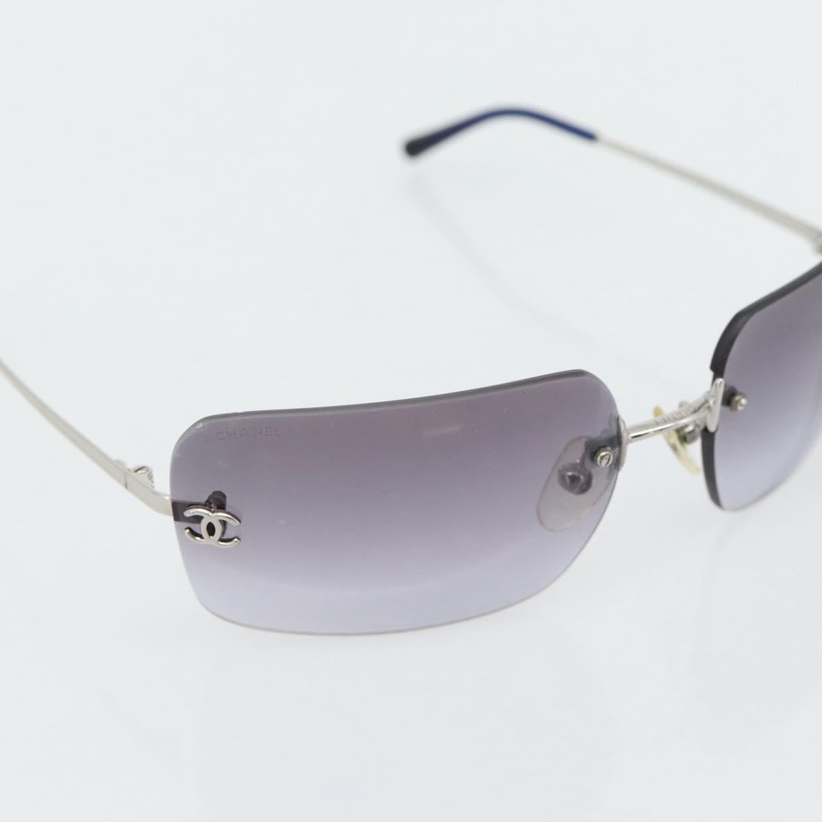 CHANEL Rimless CC Sunglasses metal Navy CC Auth am11685A