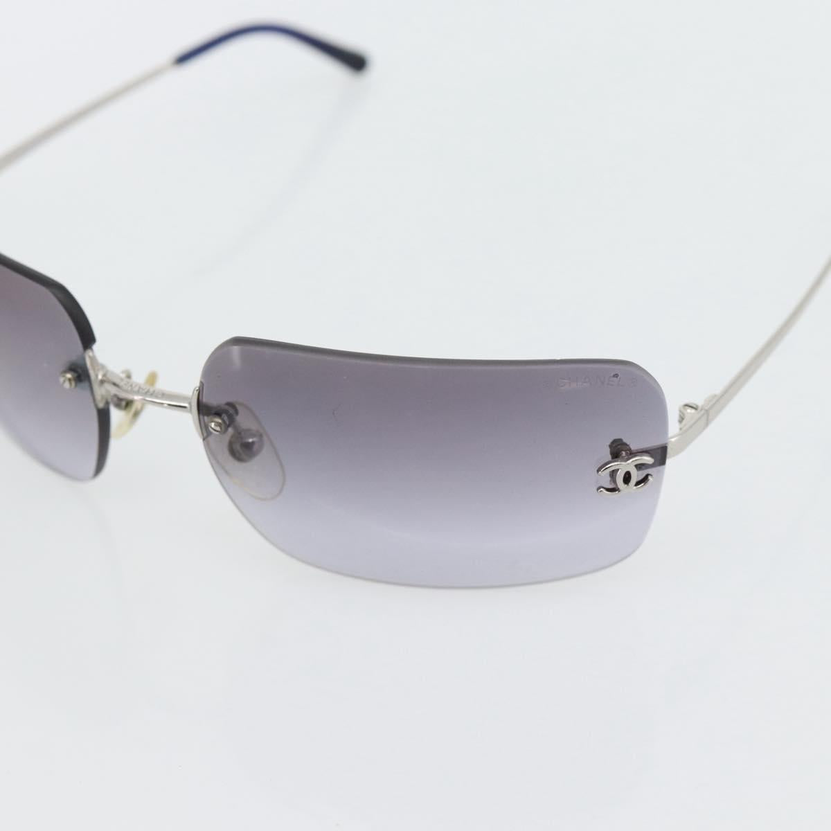 CHANEL Rimless CC Sunglasses metal Navy CC Auth am11685A