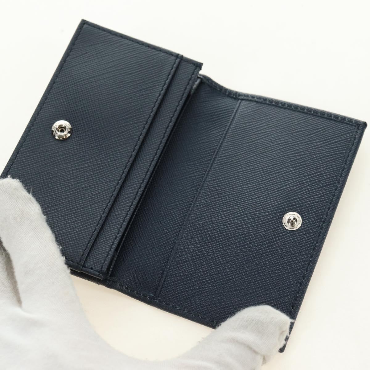 PRADA Card Case Safiano leather Navy Silver 2MC122 Auth am11686V