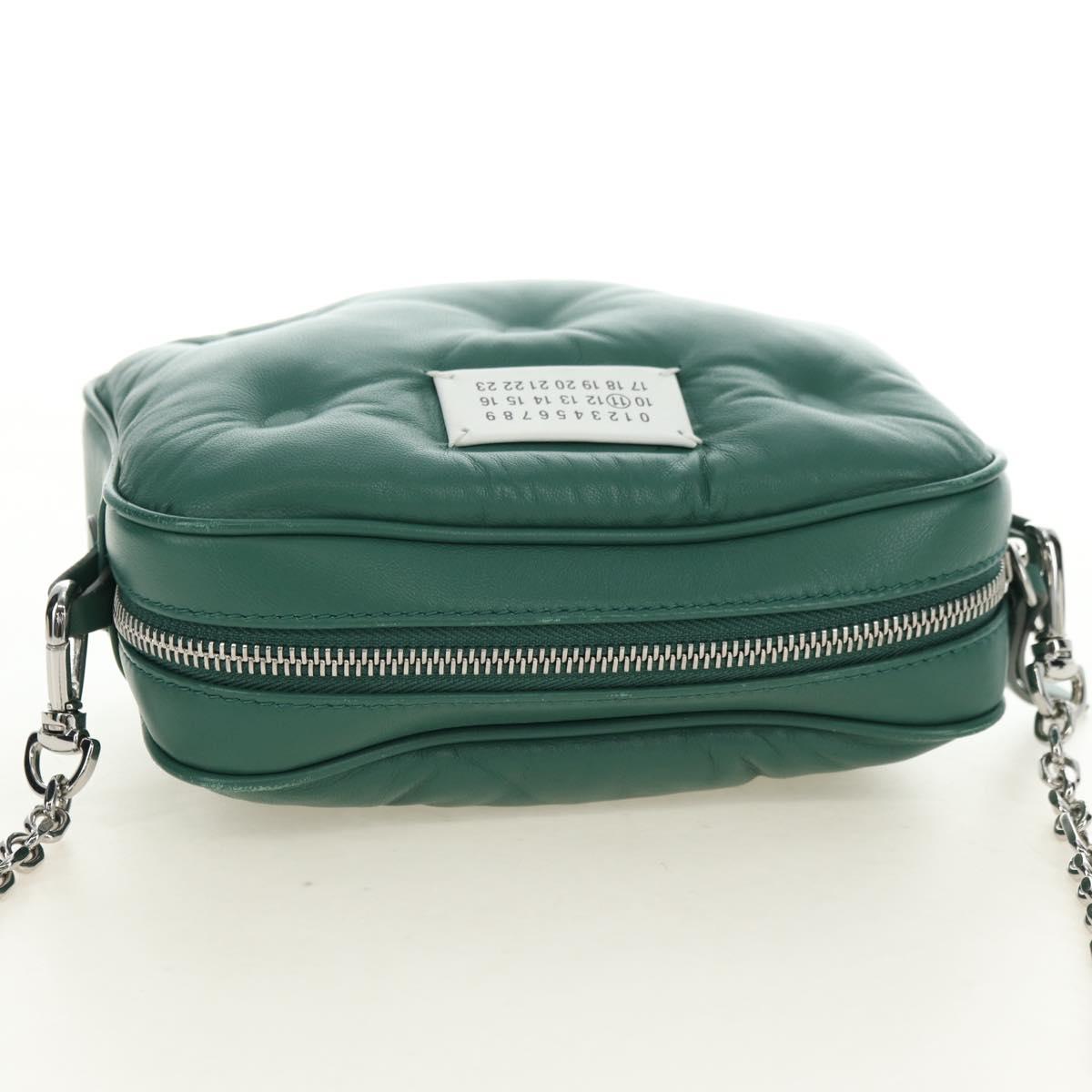 Maison Margiela Chain Shoulder Bag Leather Green Silver Auth am11687M