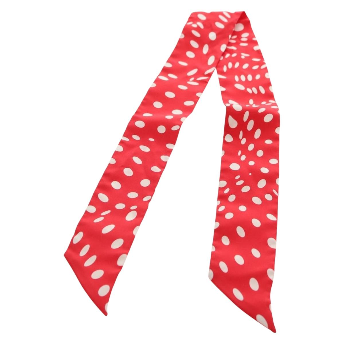 HERMES Twilly Dot Scarf Silk Red Auth am11688M