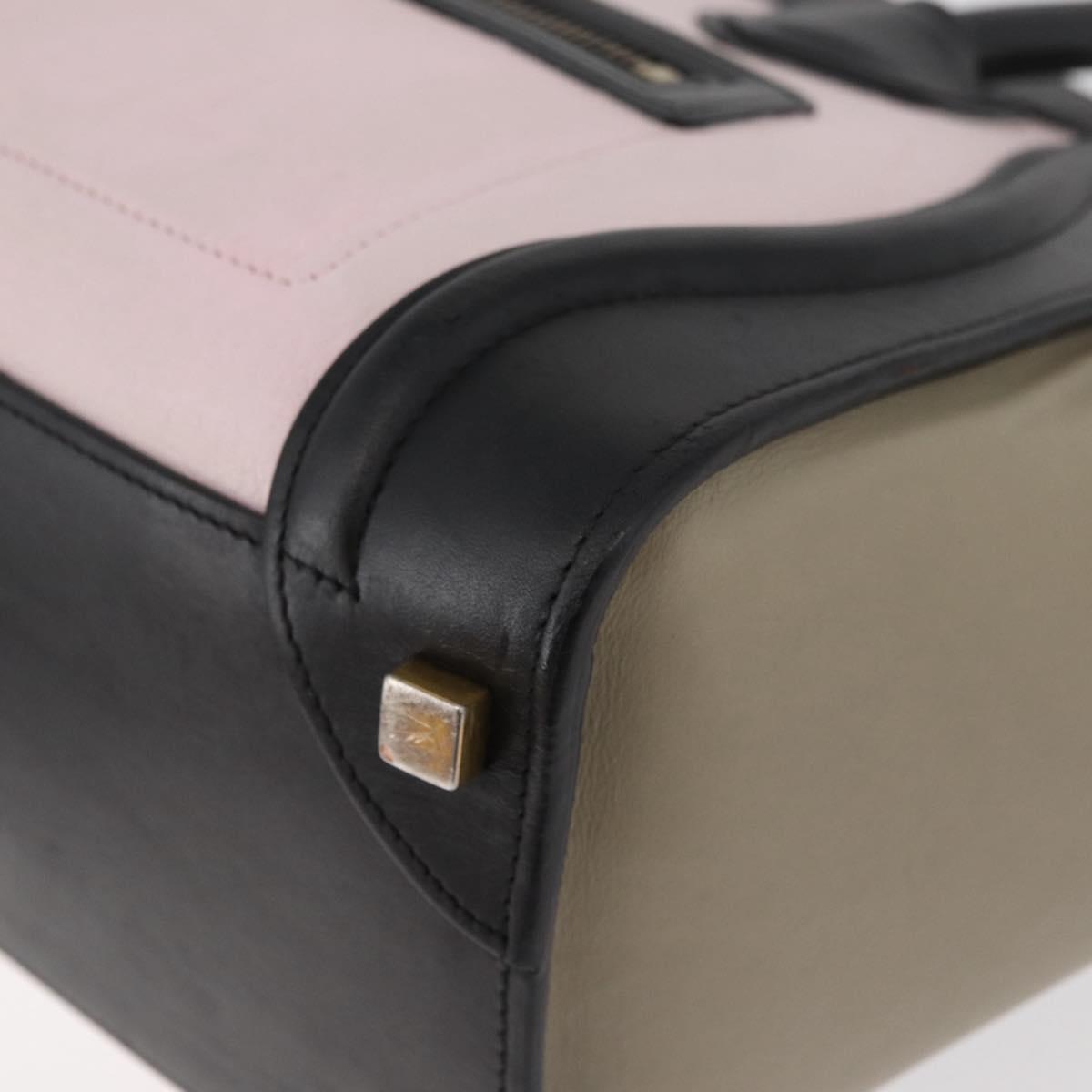 CELINE Luggage Mini Shopper Hand Bag Leather Pink Black Auth am11689V