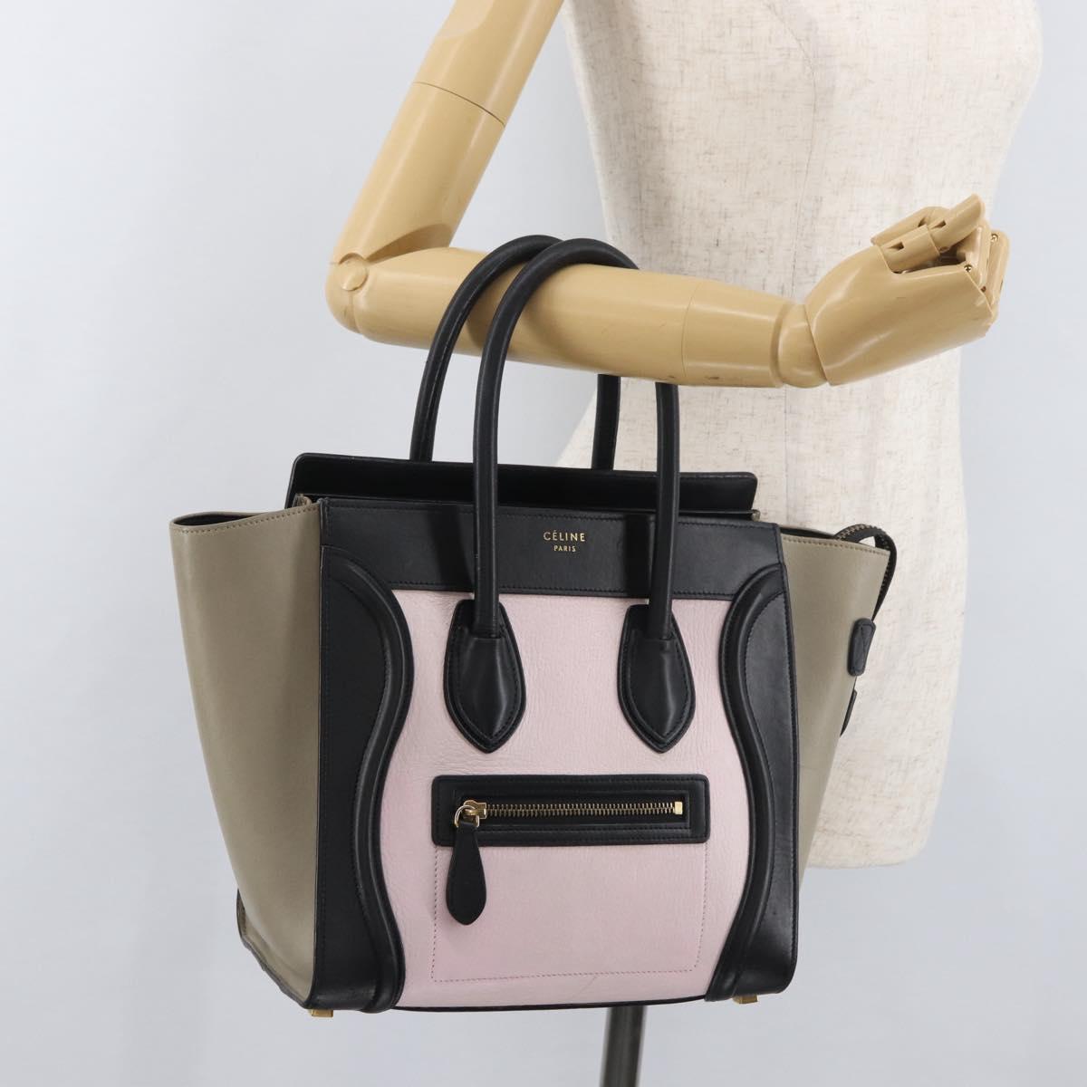 CELINE Luggage Mini Shopper Hand Bag Leather Pink Black Auth am11689V