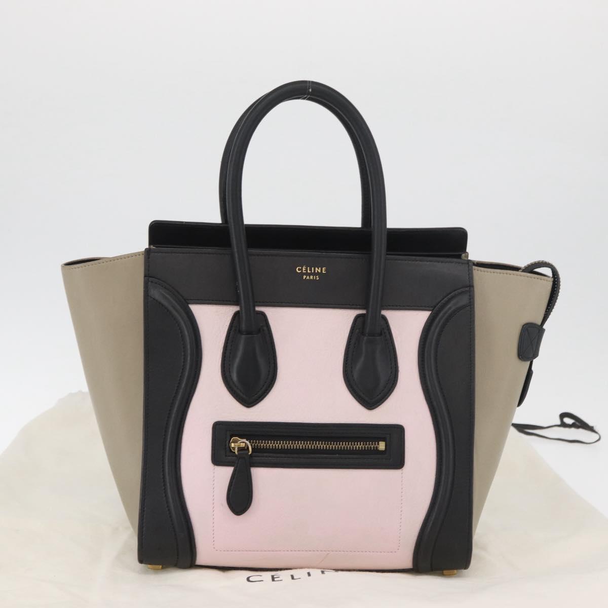 CELINE Luggage Mini Shopper Hand Bag Leather Pink Black Auth am11689V