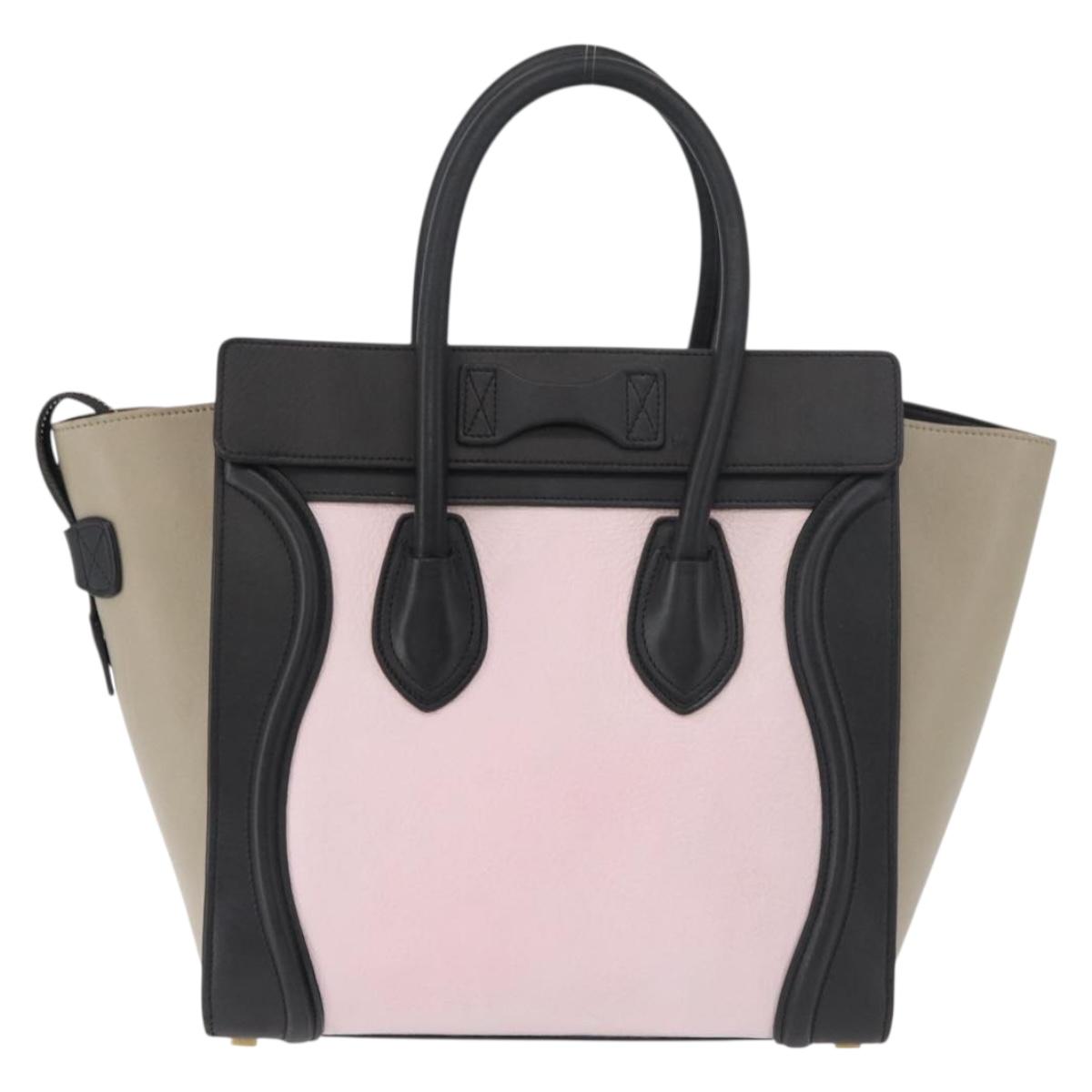 CELINE Luggage Mini Shopper Hand Bag Leather Pink Black Auth am11689V