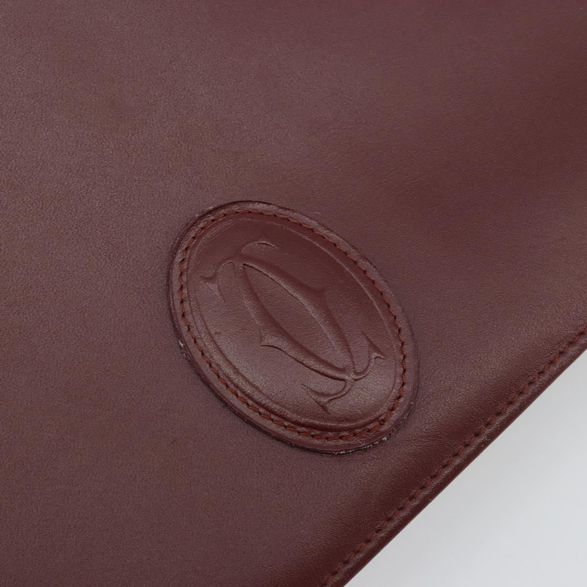 CARTIER Must Line Clutch Bag Leather Bordeaux Gold Auth am11694A