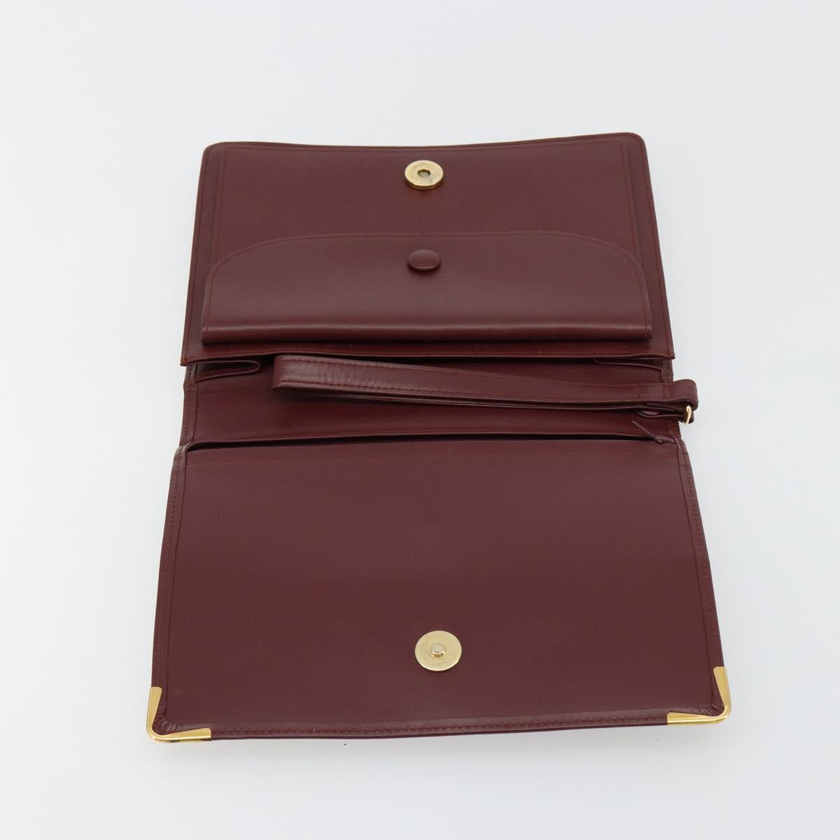 CARTIER Must Line Clutch Bag Leather Bordeaux Gold Auth am11694A