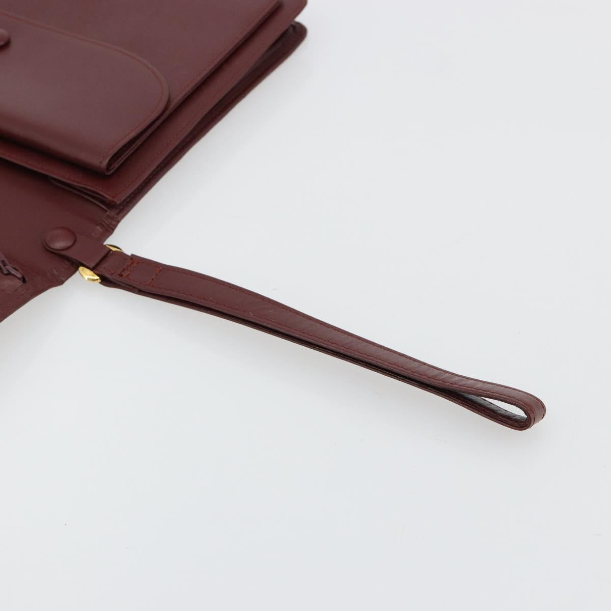 CARTIER Must Line Clutch Bag Leather Bordeaux Gold Auth am11694A
