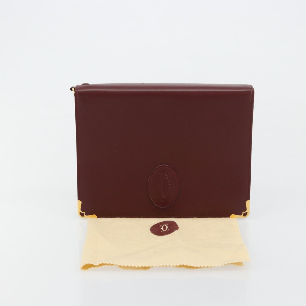 CARTIER Must Line Clutch Bag Leather Bordeaux Gold Auth am11694A