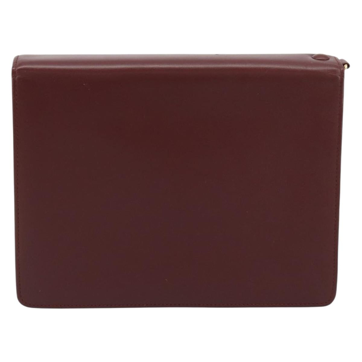 CARTIER Must Line Clutch Bag Leather Bordeaux Gold Auth am11694A