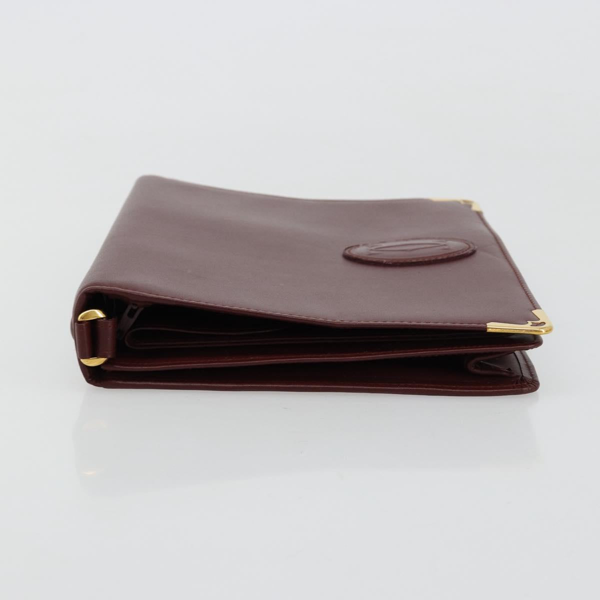 CARTIER Must Line Clutch Bag Leather Bordeaux Gold Auth am11694A