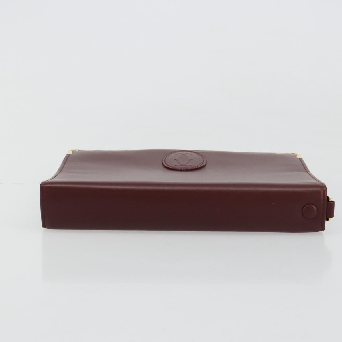 CARTIER Must Line Clutch Bag Leather Bordeaux Gold Auth am11694A