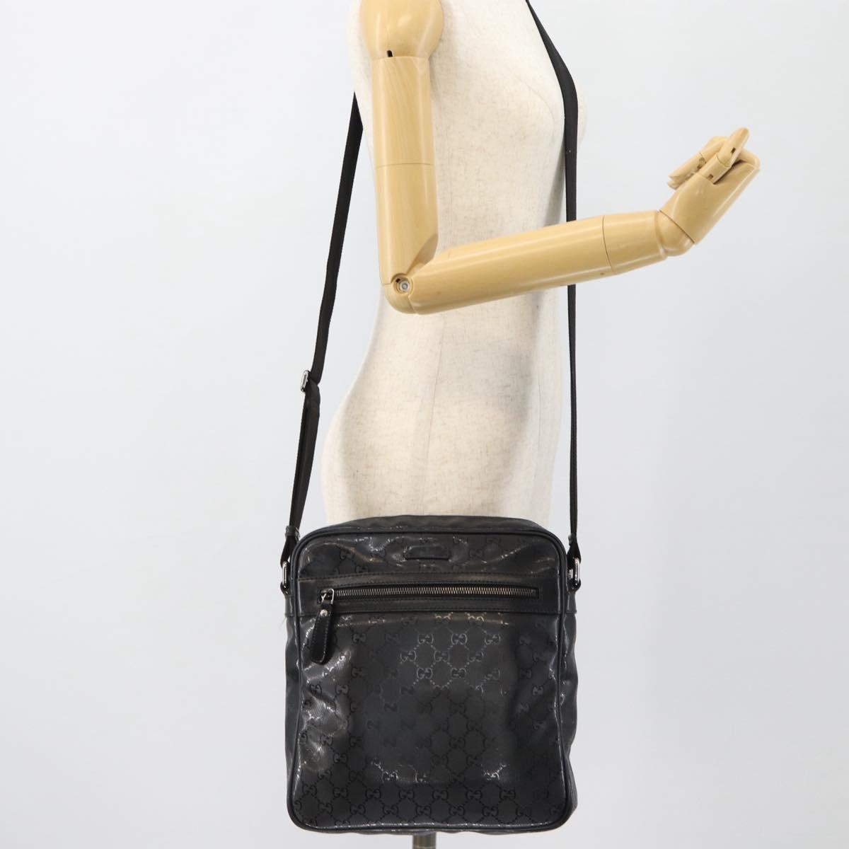 GUCCI GG implementation Shoulder Bag PVC Black Silver 201448 Auth am11696V
