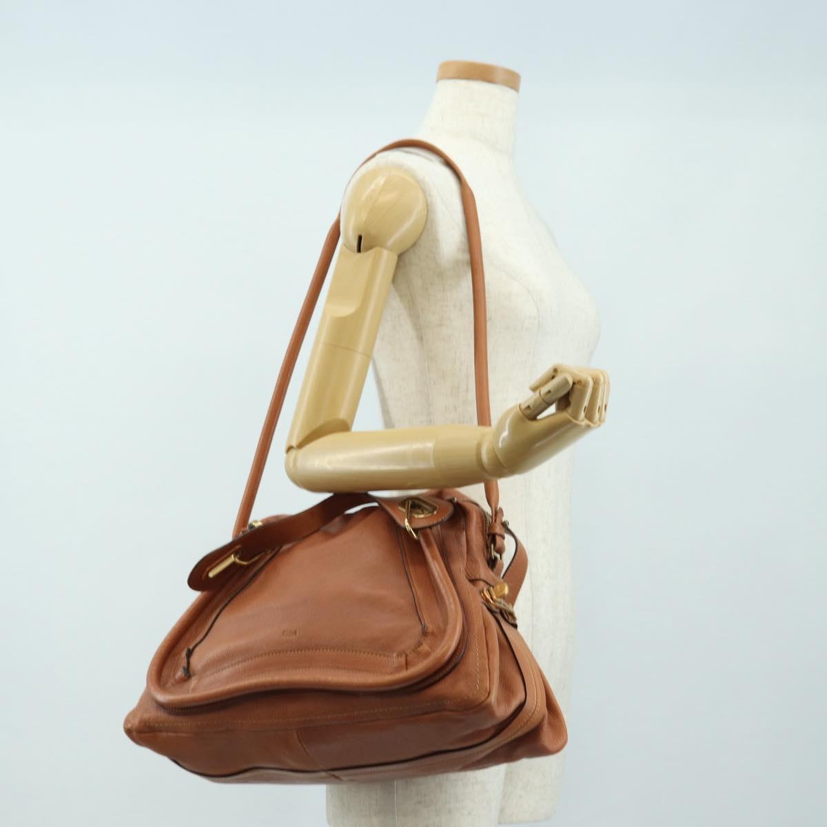 Chloe Paraty Hand Bag Leather 2way Brown Gold Auth am11700V
