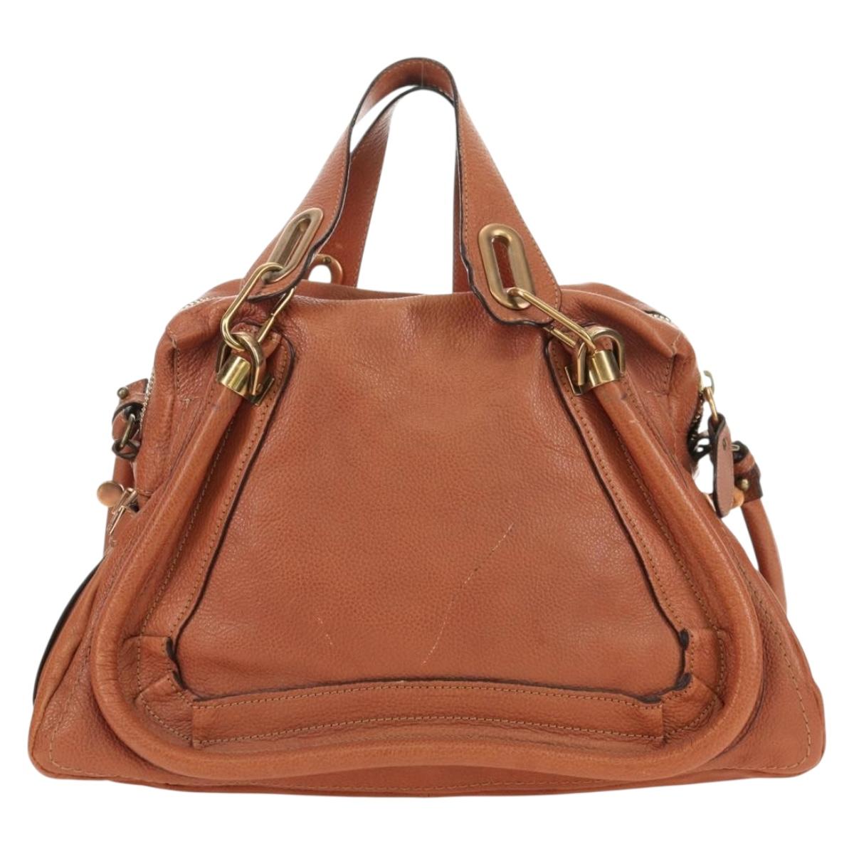 Chloe Paraty Hand Bag Leather 2way Brown Gold Auth am11700V