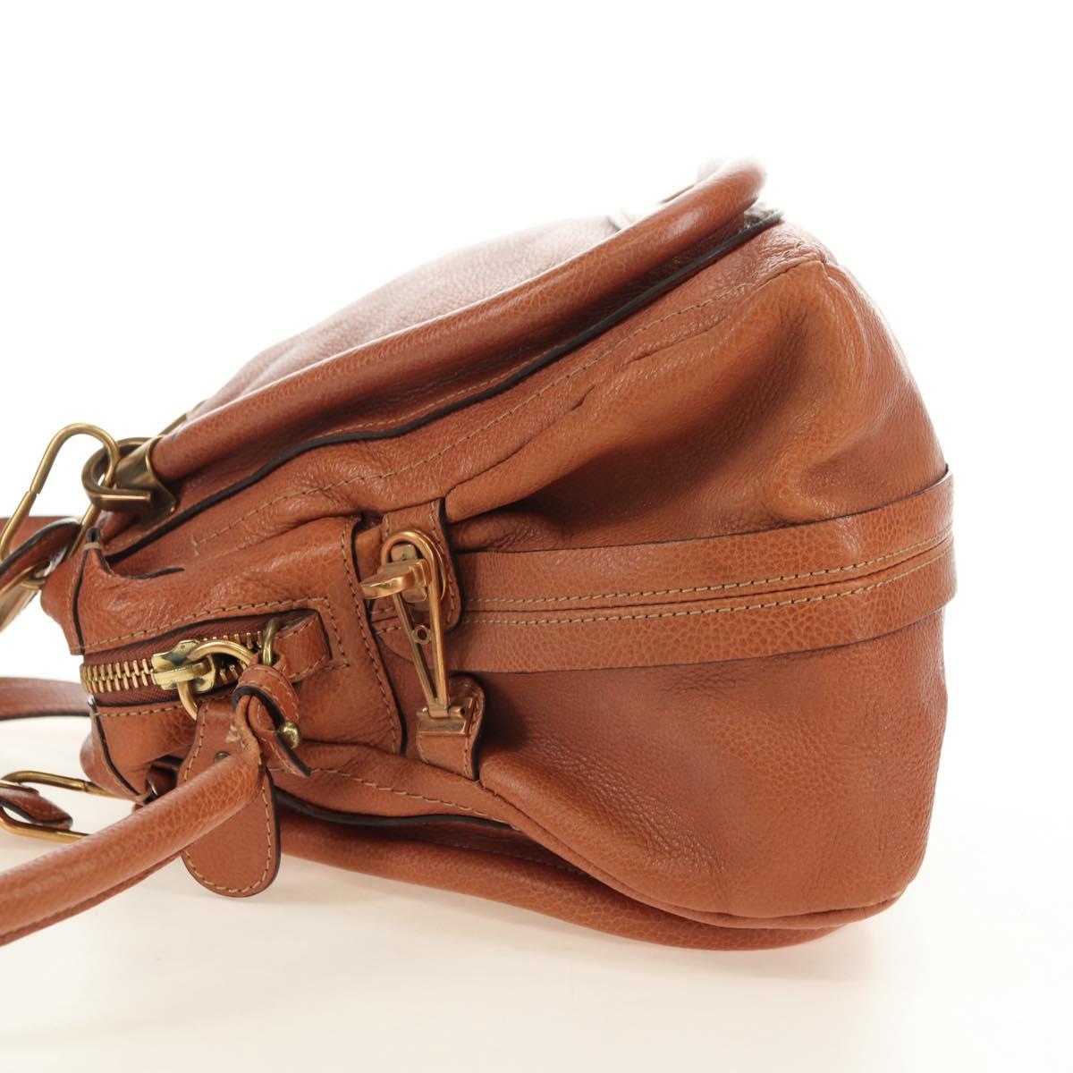Chloe Paraty Hand Bag Leather 2way Brown Gold Auth am11700V
