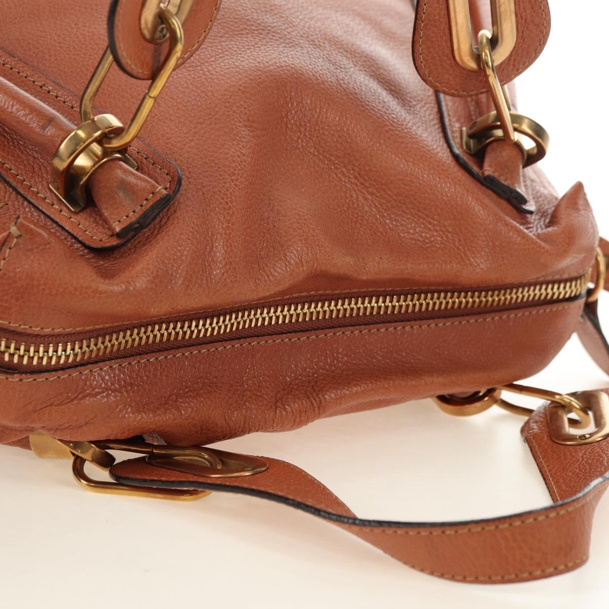 Chloe Paraty Hand Bag Leather 2way Brown Gold Auth am11700V