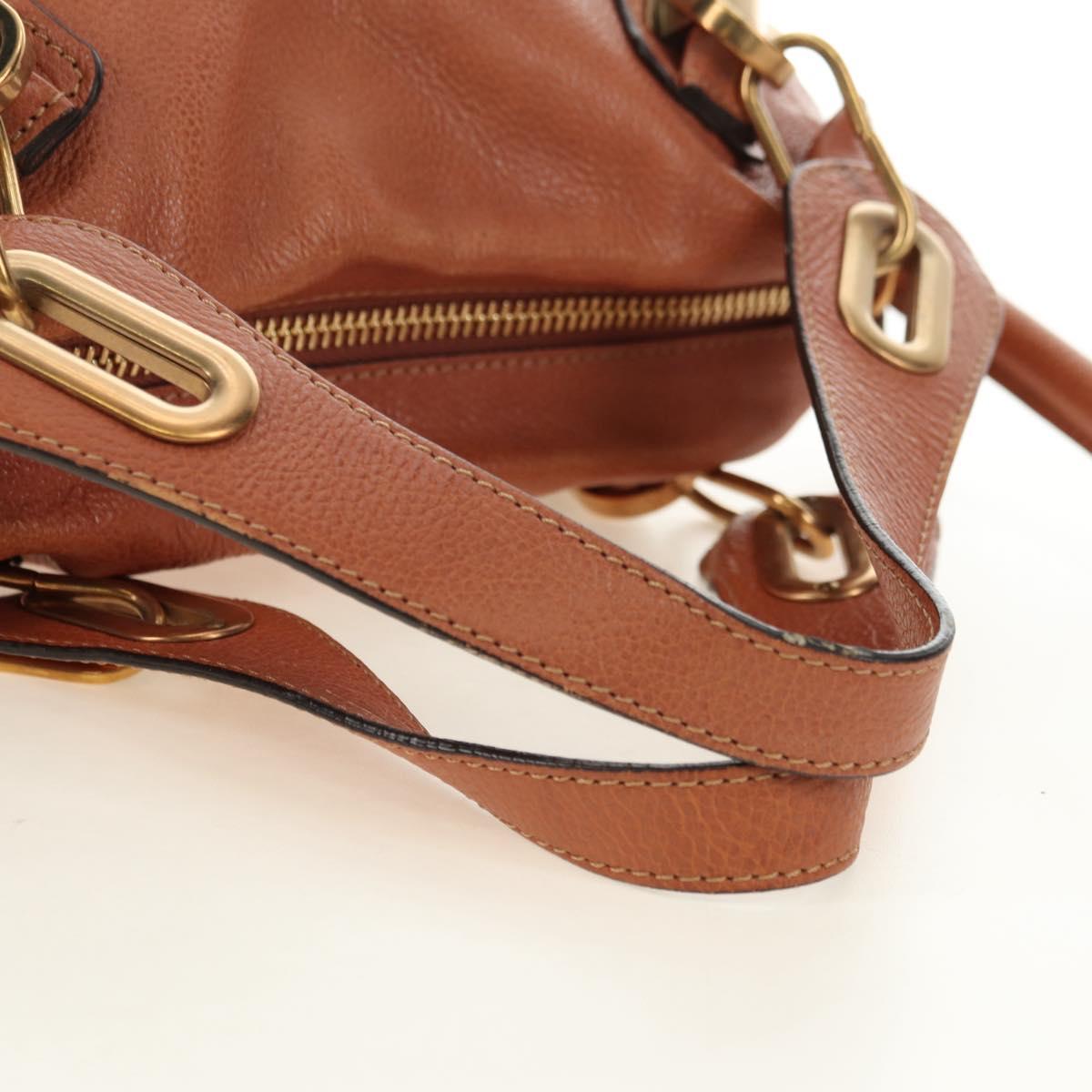 Chloe Paraty Hand Bag Leather 2way Brown Gold Auth am11700V