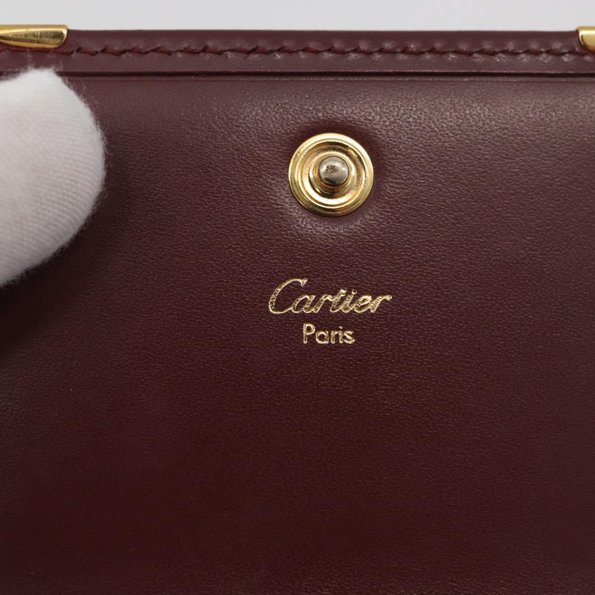 CARTIER Must Line Coin Purse Leather Bordeaux Gold Auth am11712V