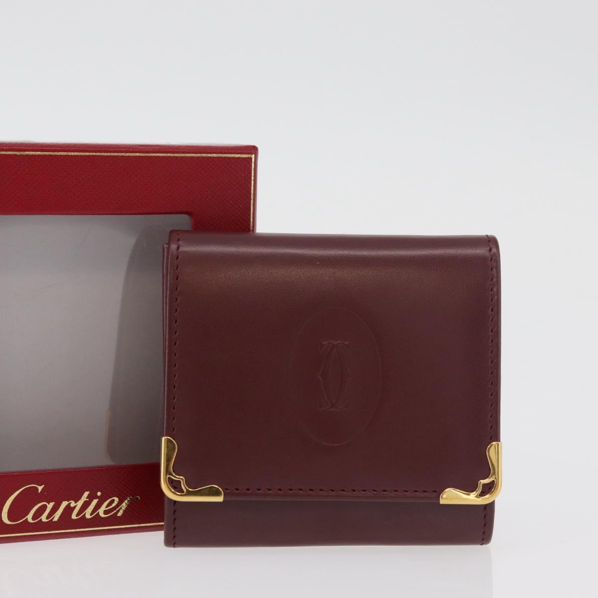 CARTIER Must Line Coin Purse Leather Bordeaux Gold Auth am11712V