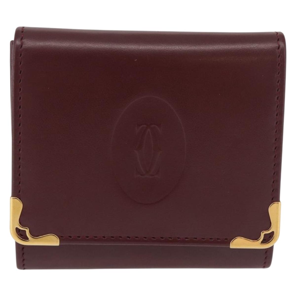 CARTIER Must Line Coin Purse Leather Bordeaux Gold Auth am11712V