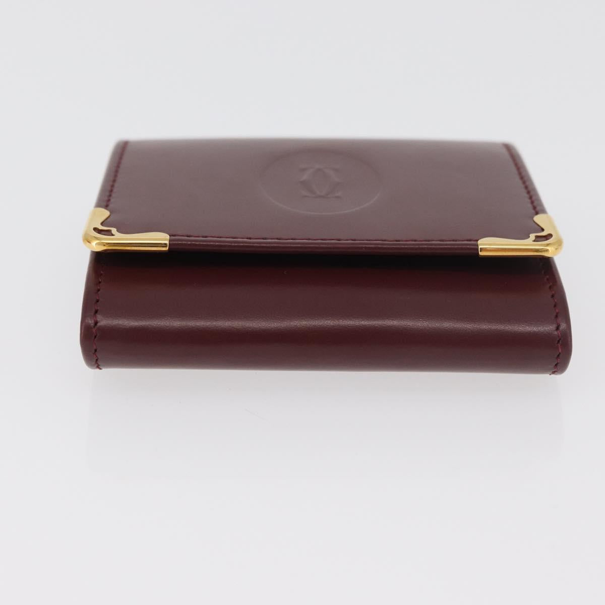 CARTIER Must Line Coin Purse Leather Bordeaux Gold Auth am11712V