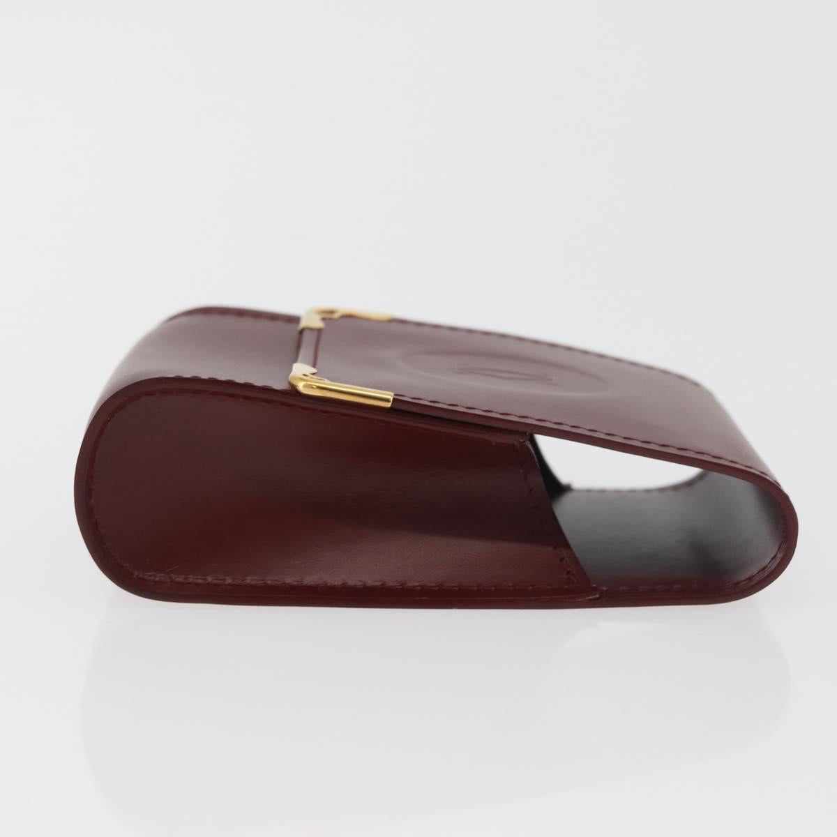 CARTIER Must Line Cigarette Case Leather Bordeaux Gold Auth am11713V