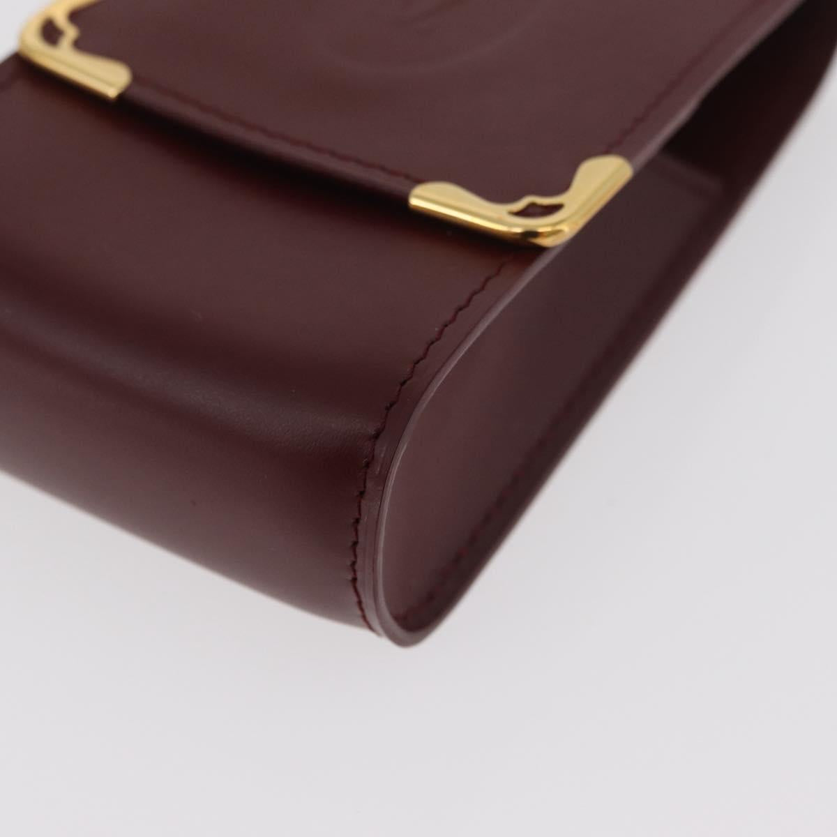 CARTIER Must Line Cigarette Case Leather Bordeaux Gold Auth am11713V