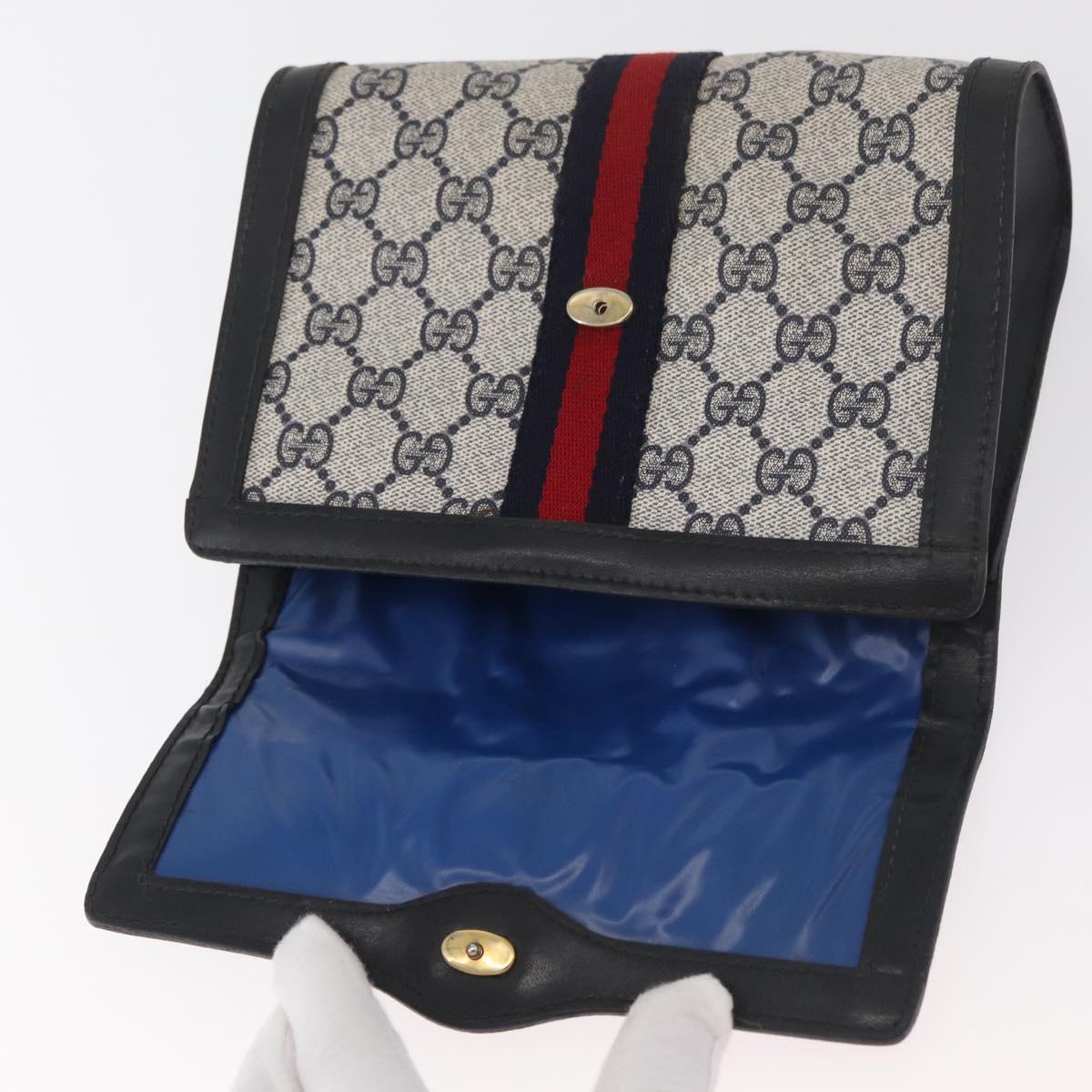 GUCCI GG Supreme Sherry Line Clutch Bag PVC Navy Auth am11720A