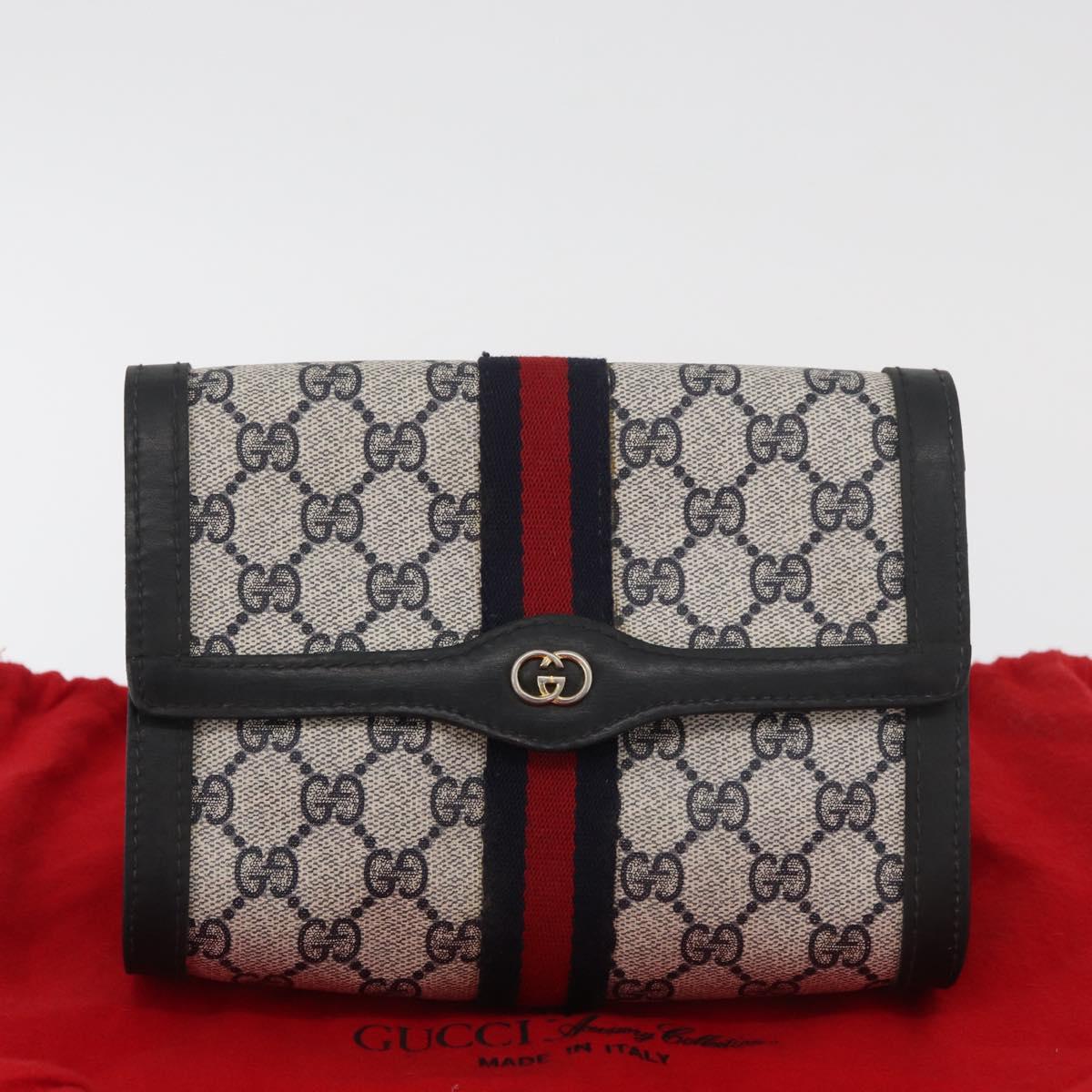 GUCCI GG Supreme Sherry Line Clutch Bag PVC Navy Auth am11720A