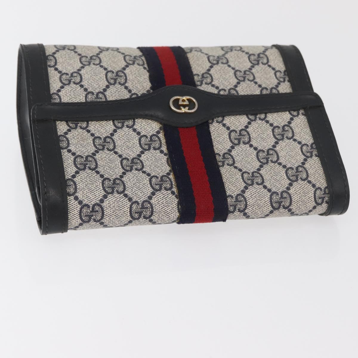 GUCCI GG Supreme Sherry Line Clutch Bag PVC Navy Auth am11720A
