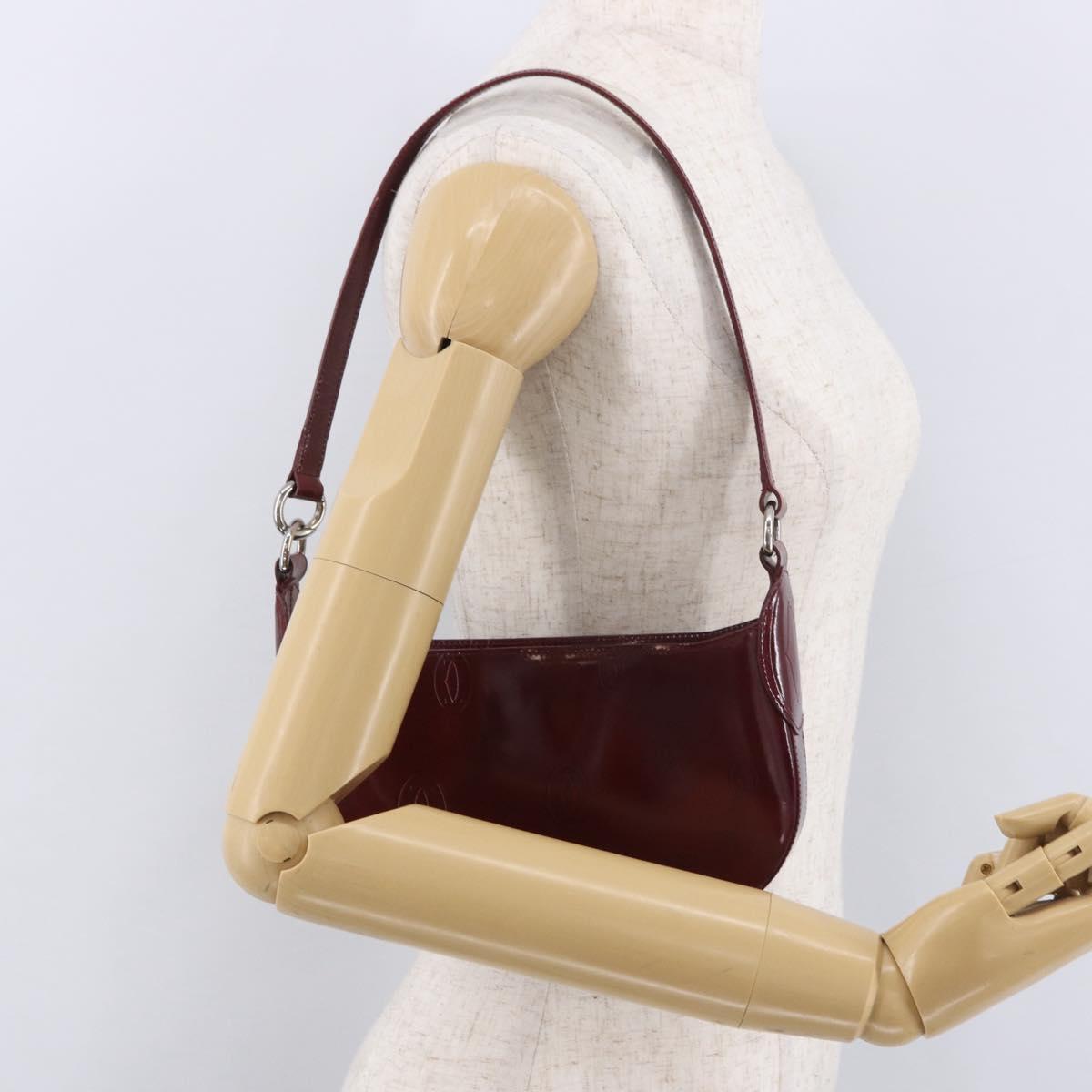 CARTIER happy Birthday Hand Bag Patent leather Bordeaux Silver Auth am11722V