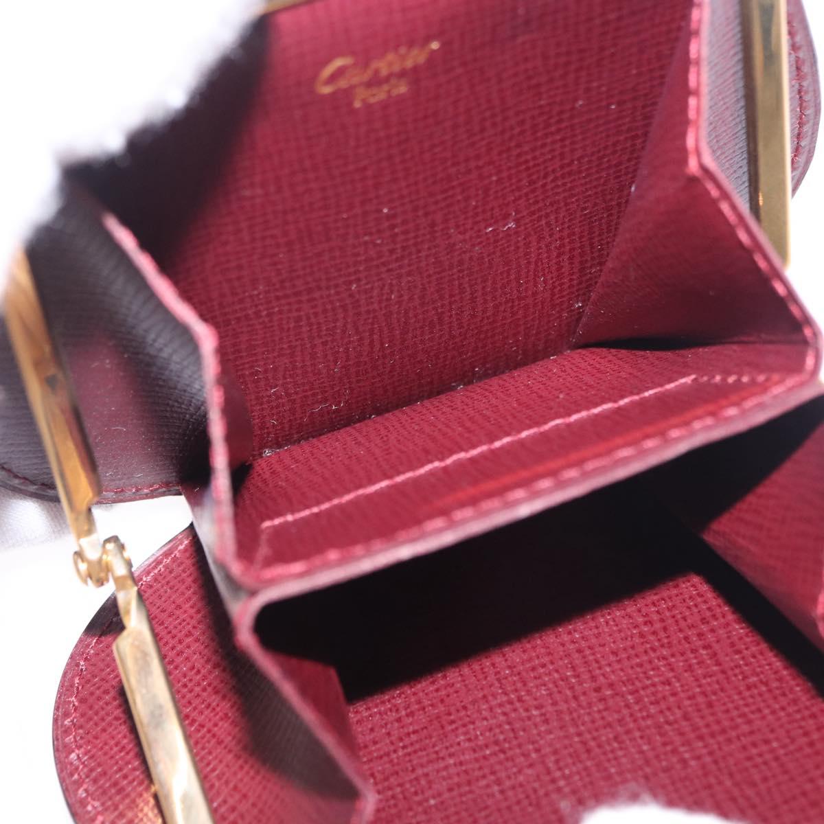 CARTIER Must Line Clasp Coin Purse Leather Bordeaux Gold Auth am11723V