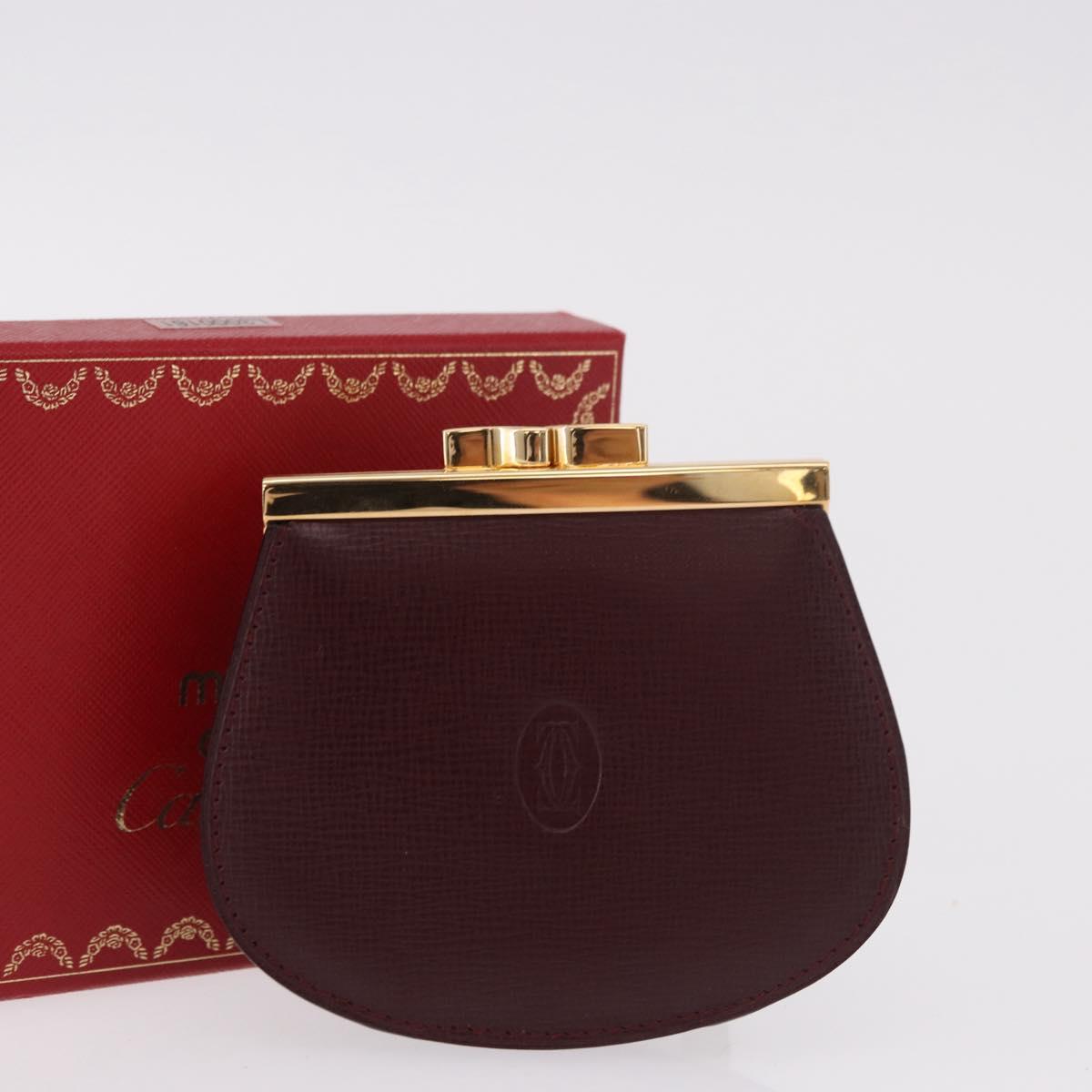 CARTIER Must Line Clasp Coin Purse Leather Bordeaux Gold Auth am11723V