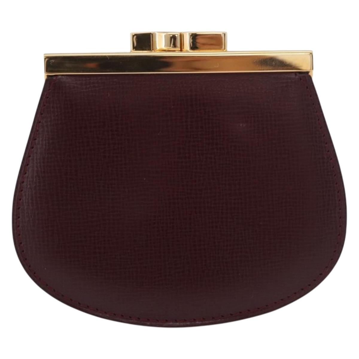 CARTIER Must Line Clasp Coin Purse Leather Bordeaux Gold Auth am11723V