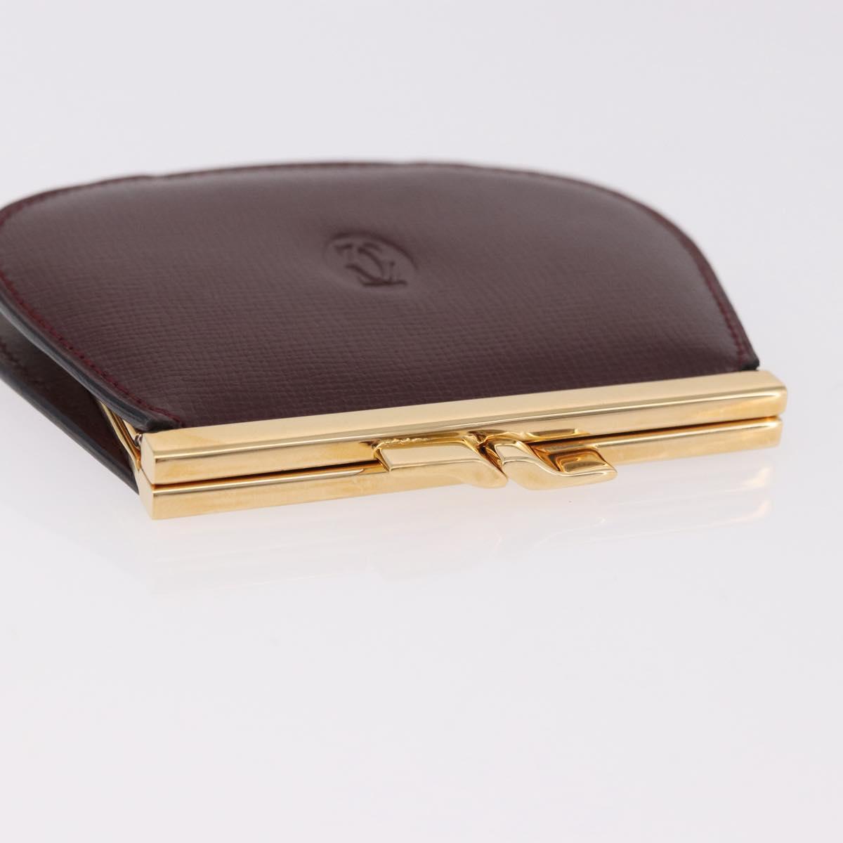 CARTIER Must Line Clasp Coin Purse Leather Bordeaux Gold Auth am11723V
