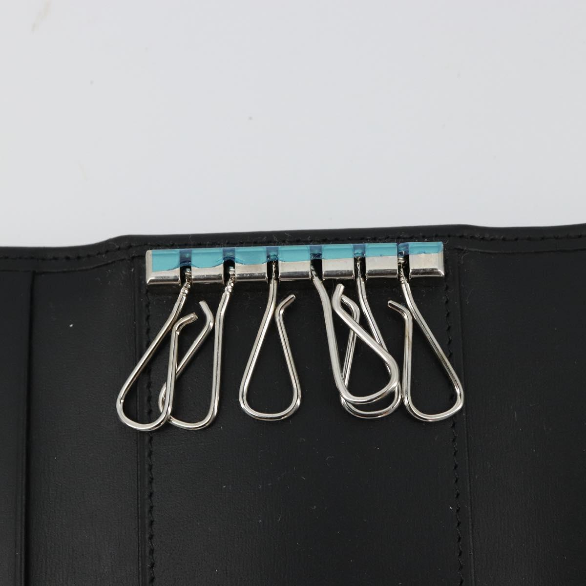 CARTIER Pasha Six Hooks Key Case Leather Black Silver Auth am11724V