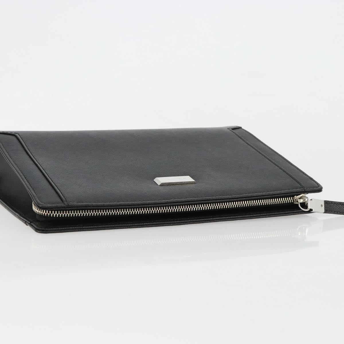 BURBERRY Clutch Bag PVC Canvas Black Silver Auth am11725V