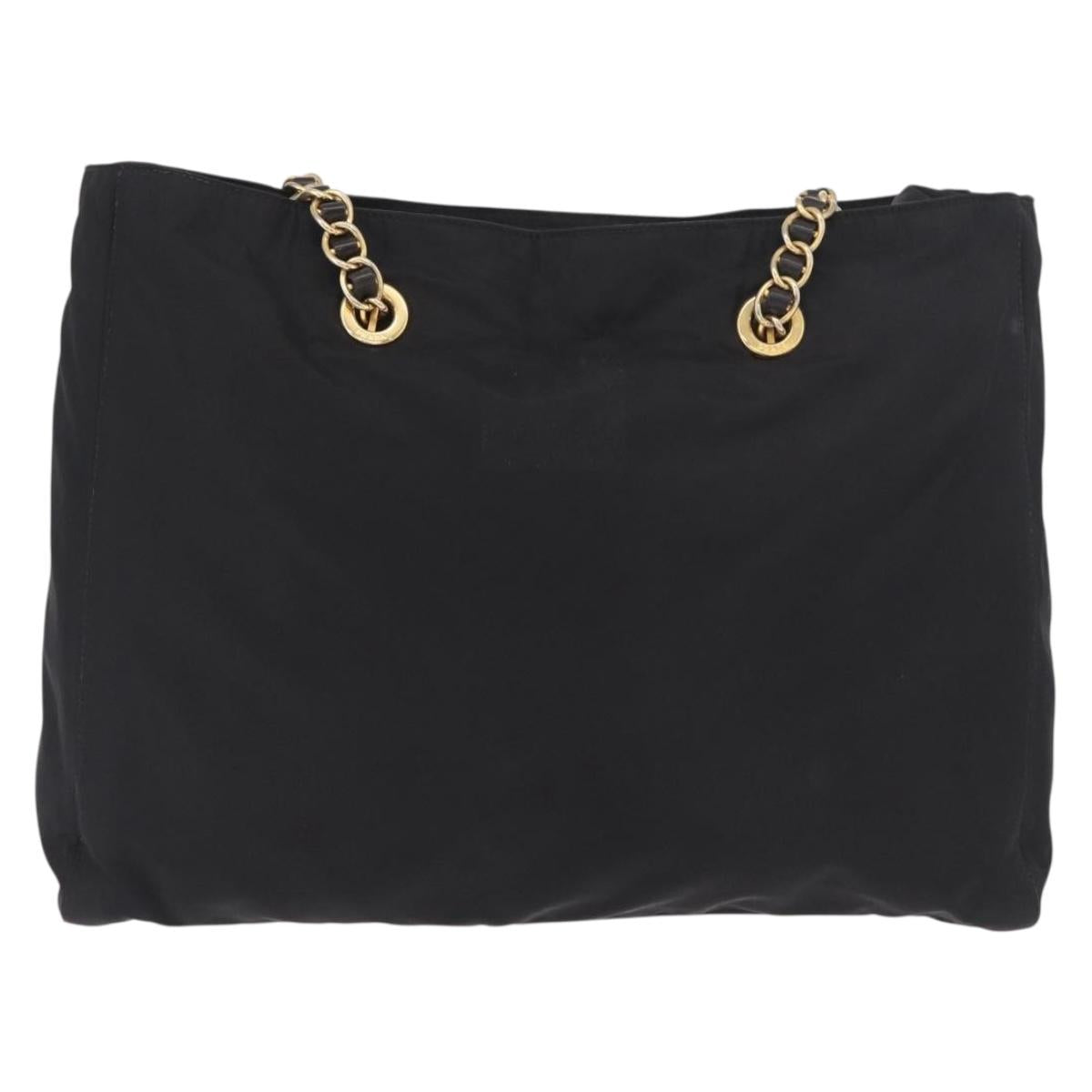 PRADA Chain Tote Bag Nylon Black Gold Auth am11728A