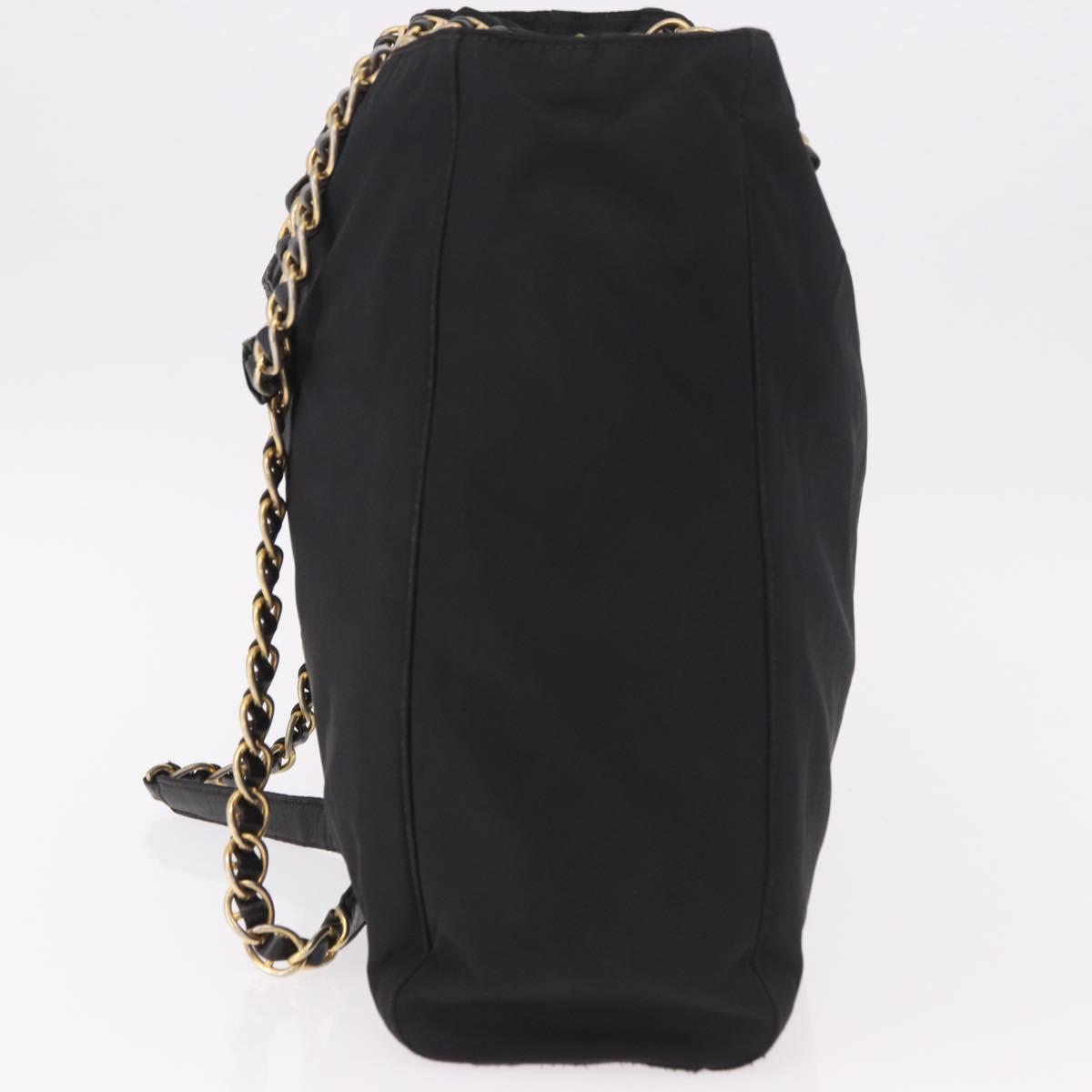 PRADA Chain Tote Bag Nylon Black Gold Auth am11728A