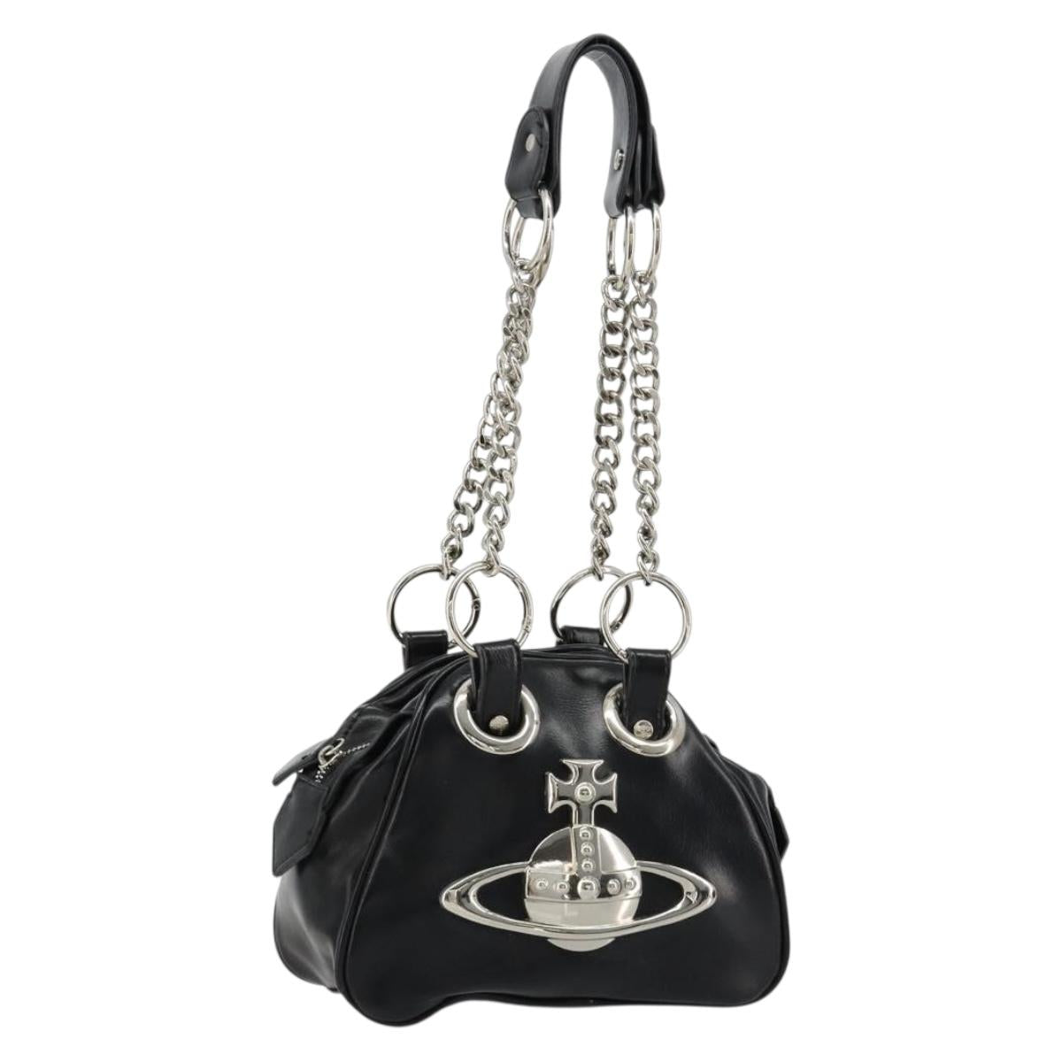 Vivienne Westwood Chain Tote Bag Leather Black Silver Auth am11730V