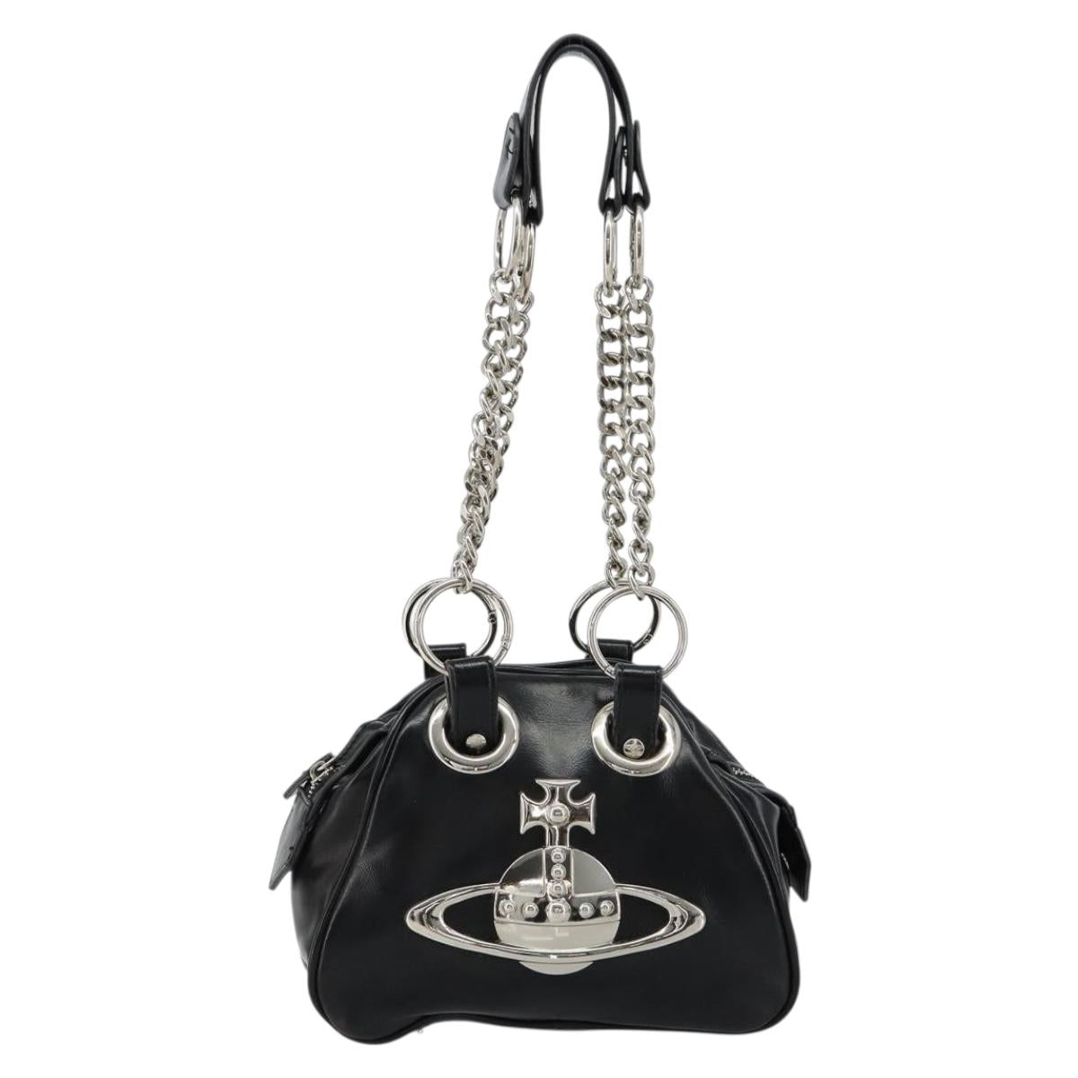 Vivienne Westwood Chain Tote Bag Leather Black Silver Auth am11730V