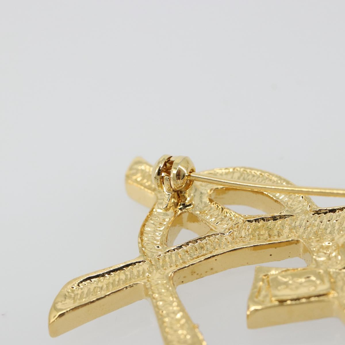 SAINT LAURENT Rhinestone Brooch metal Gold Auth am11733V