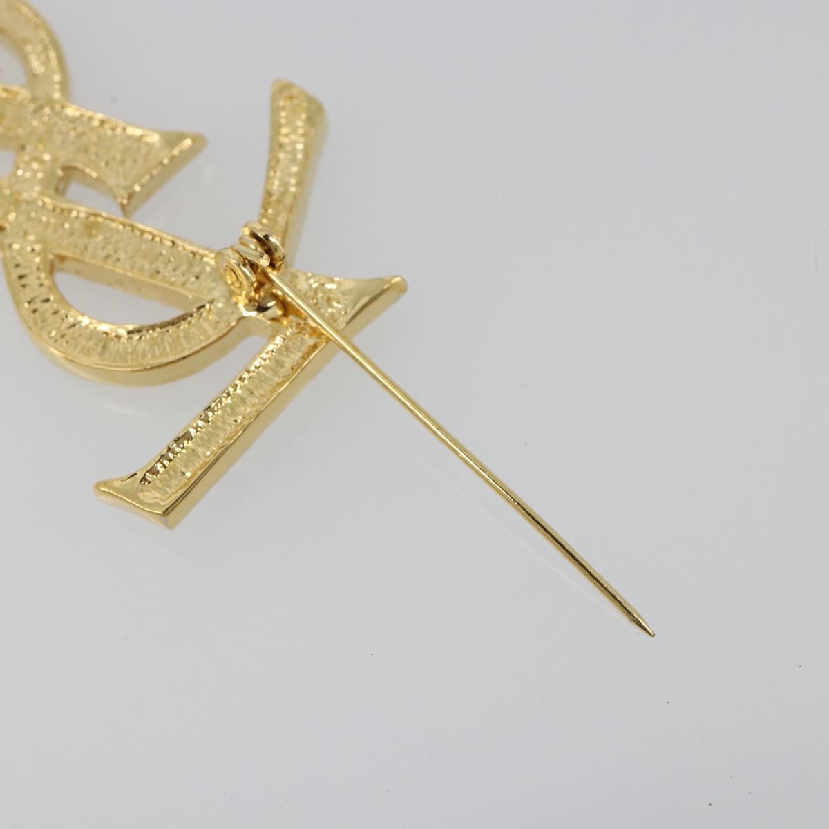 SAINT LAURENT Rhinestone Brooch metal Gold Auth am11733V
