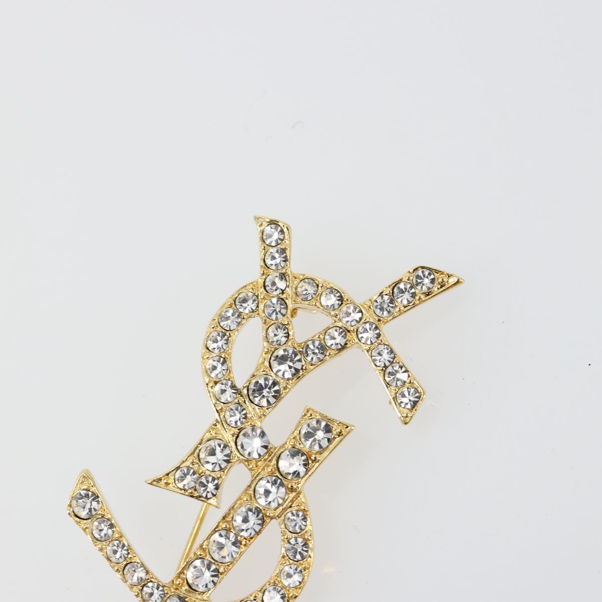 SAINT LAURENT Rhinestone Brooch metal Gold Auth am11733V